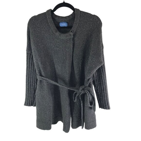 Simply Vera Vera Wang Gray Belted Knit Cardigan Sweater One Button Marled L - Picture 1 of 5